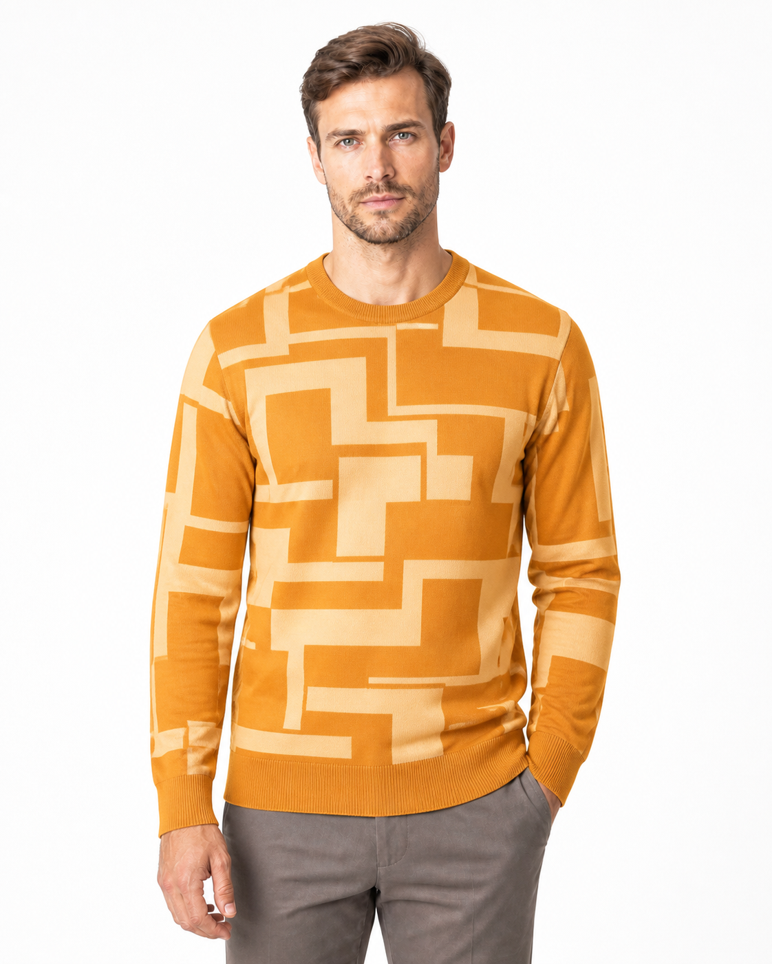Reid | Geometric Crew-Neck Sweater - Ginger yellow - front - group 6