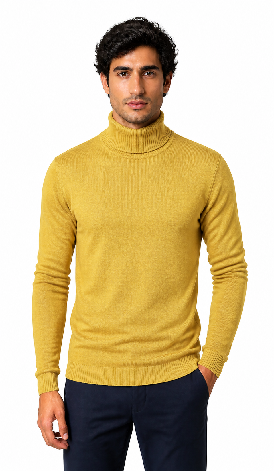 Caleb | Slim-Fit Turtleneck Sweater - Grain Yellow - front - group 6