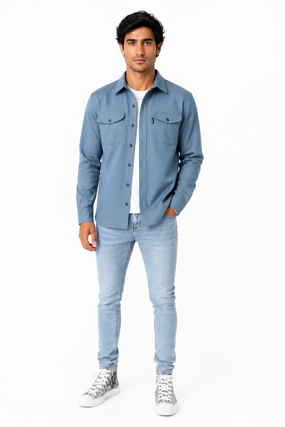 Men's Youth Casual Shirt Brushed - front - Lake Blue