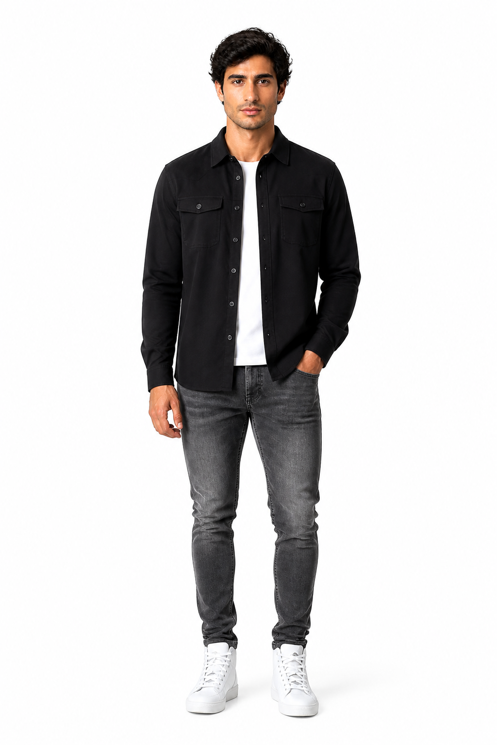 Men's Youth Casual Shirt Brushed - front - Black