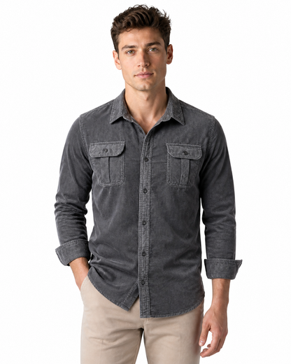 Gerald | Rugged Corduroy Overshirt - Grey - front - group 7