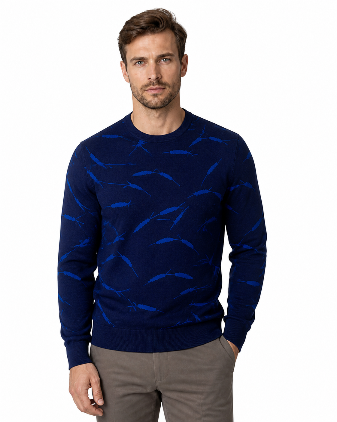 Reid | Geometric Crew-Neck Sweater - Peacock blue - front - group 7