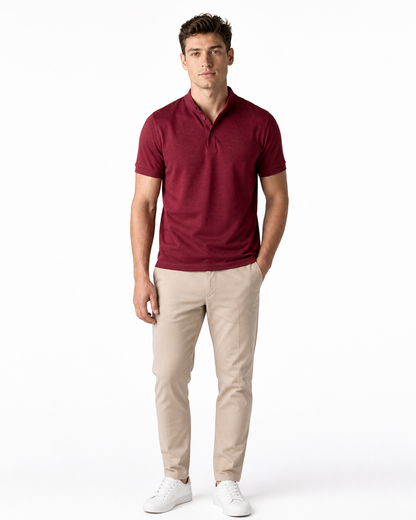 Xavier | Sleek Chest-Pocket Polo - Wine Red - front - group 7