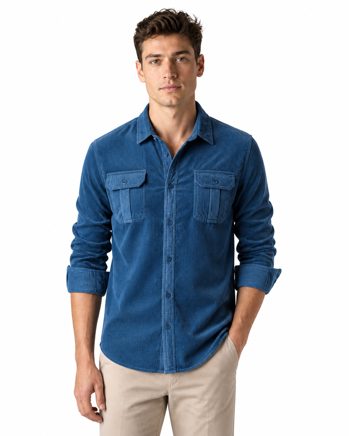 Gerald | Rugged Corduroy Overshirt - Denim Blue - front - group 8