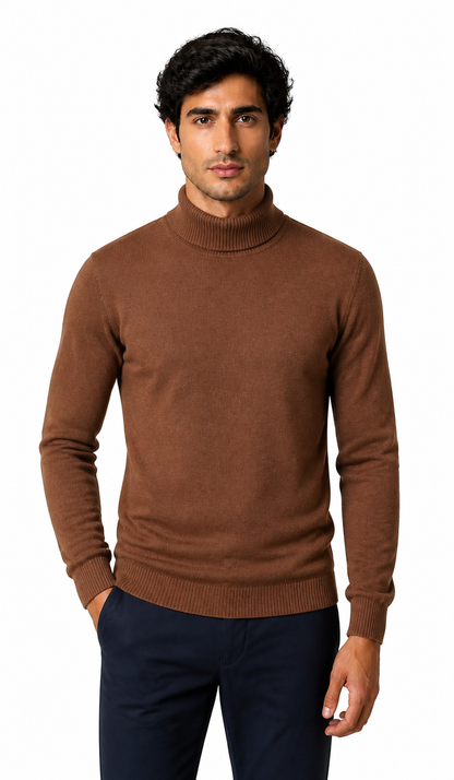 Caleb | Slim-Fit Turtleneck Sweater - Flower Coffee - front - group 8