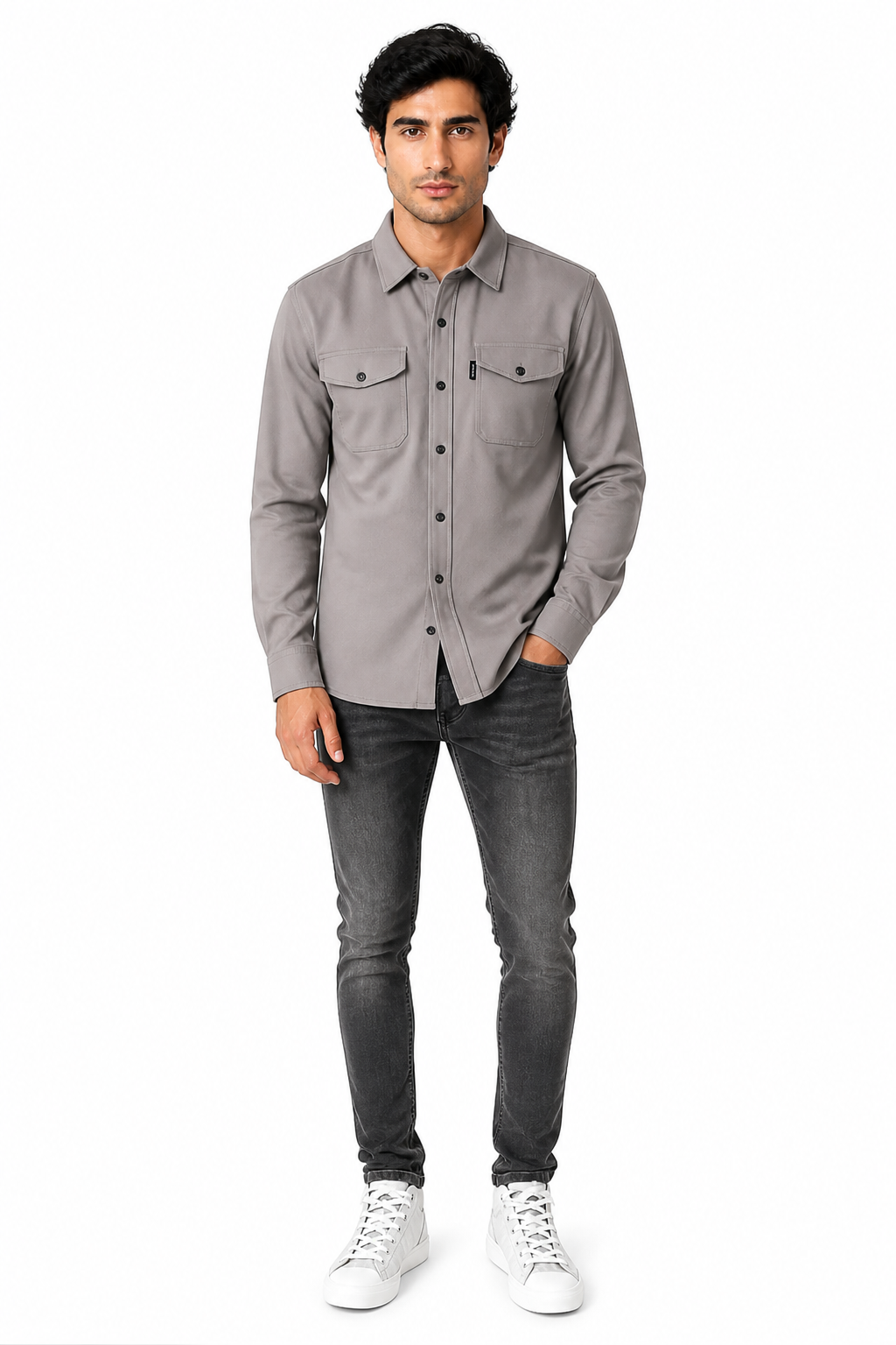 Men's Youth Casual Shirt Brushed - front - Light Gray