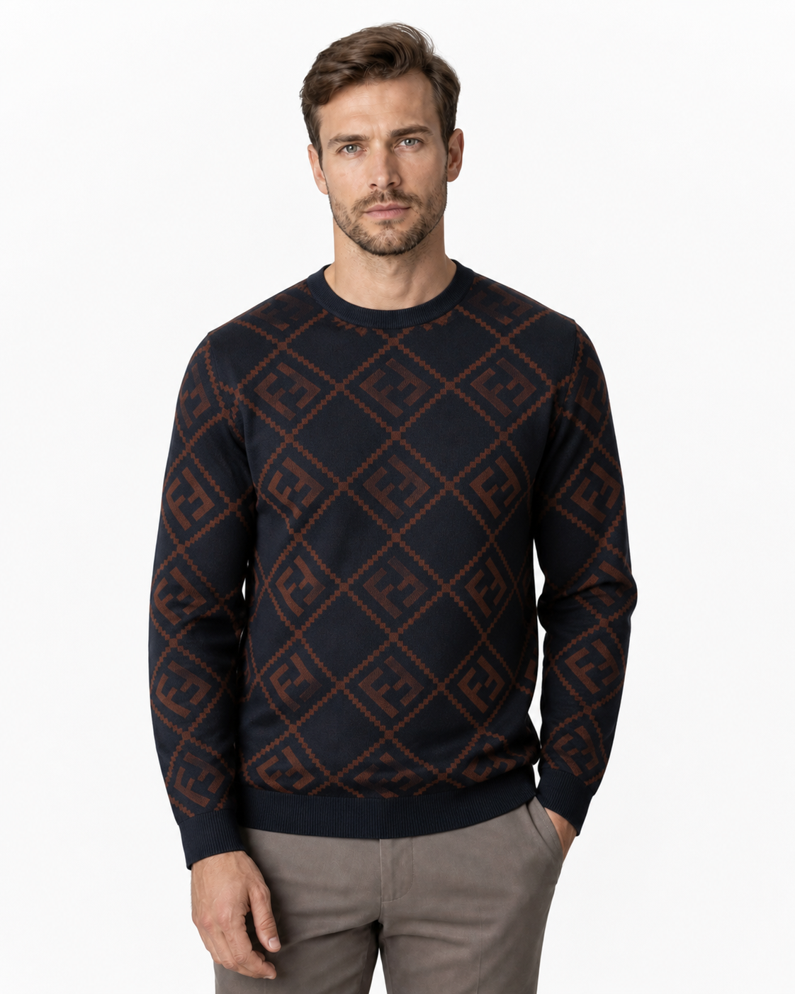 Reid | Geometric Crew-Neck Sweater - Royal - front - group 8