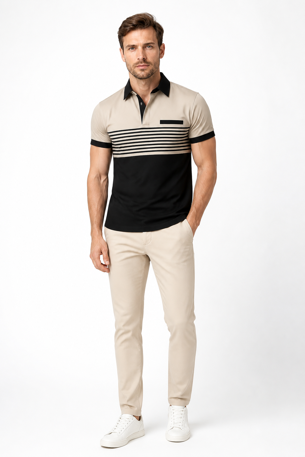 Casual Striped Shirt With Chest Pocket Men Clothing - front - YPM724
