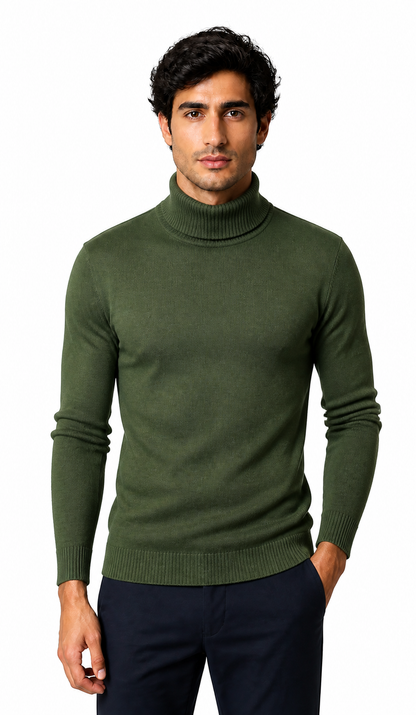 Caleb | Slim-Fit Turtleneck Sweater - Army Green - front - group 9