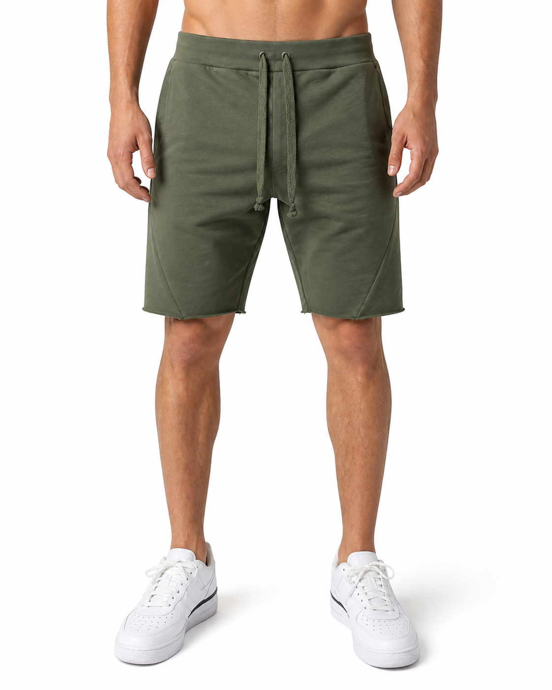 Cody | Casual Cotton Drawstring Shorts - Army Green - front - group 9