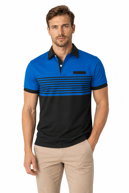 Casual Striped Shirt With Chest Pocket Men Clothing - front - Blue