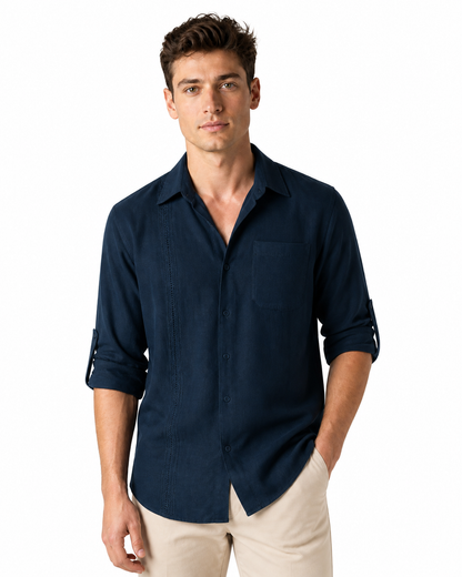 Leonard | Relaxed Pocket Button-Up Shirt - Navy blue - front - group 9