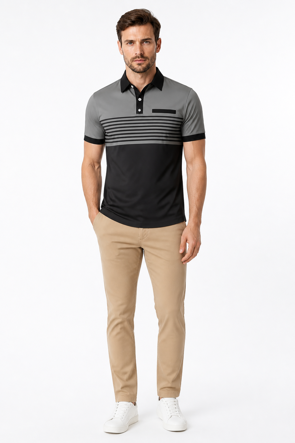 Casual Striped Shirt With Chest Pocket Men Clothing - front - YFPOLO67