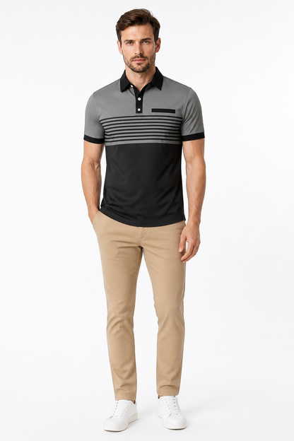 Casual Striped Shirt With Chest Pocket Men Clothing - front - YFPOLO67