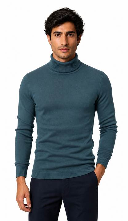 Caleb | Slim-Fit Turtleneck Sweater - Denim Blue - front - group 13