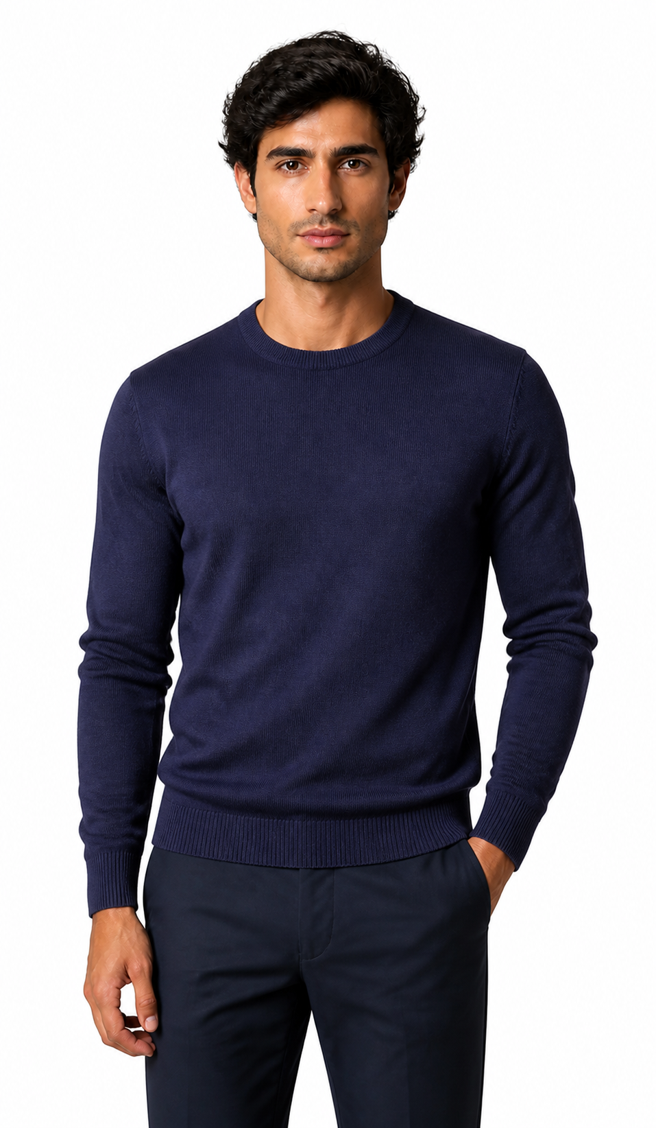 Caleb | Slim-Fit Turtleneck Sweater - Navy blue round neck - front - group 16