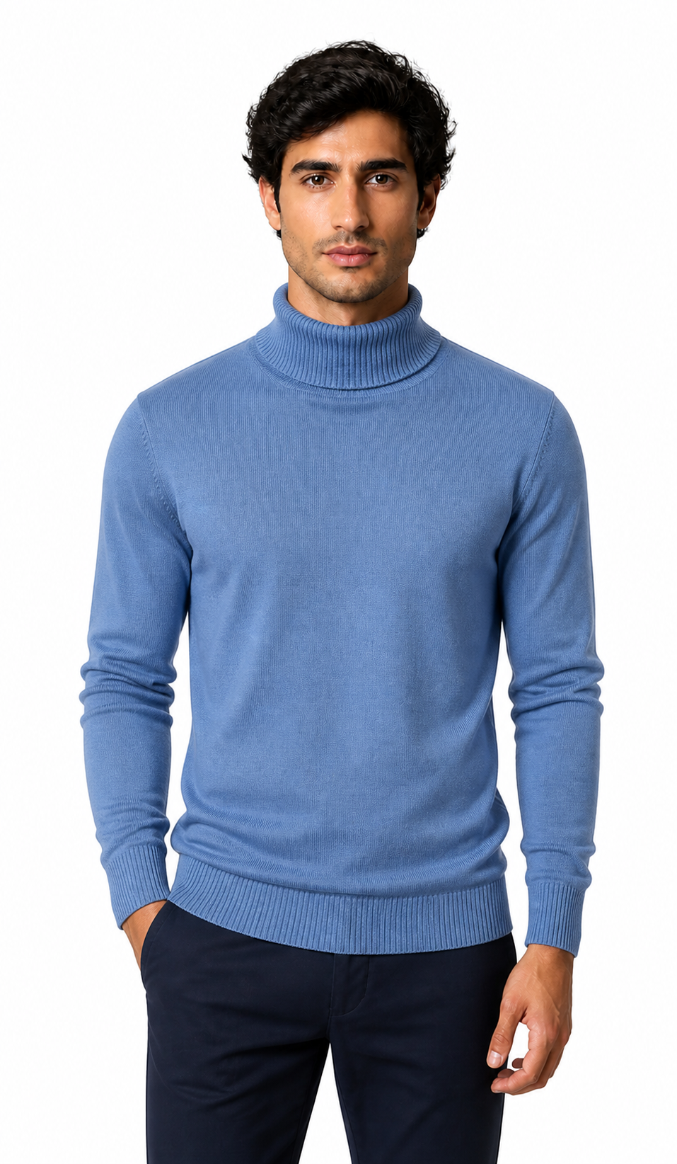 Caleb | Slim-Fit Turtleneck Sweater - Highneck Fog Blue - front - group 17