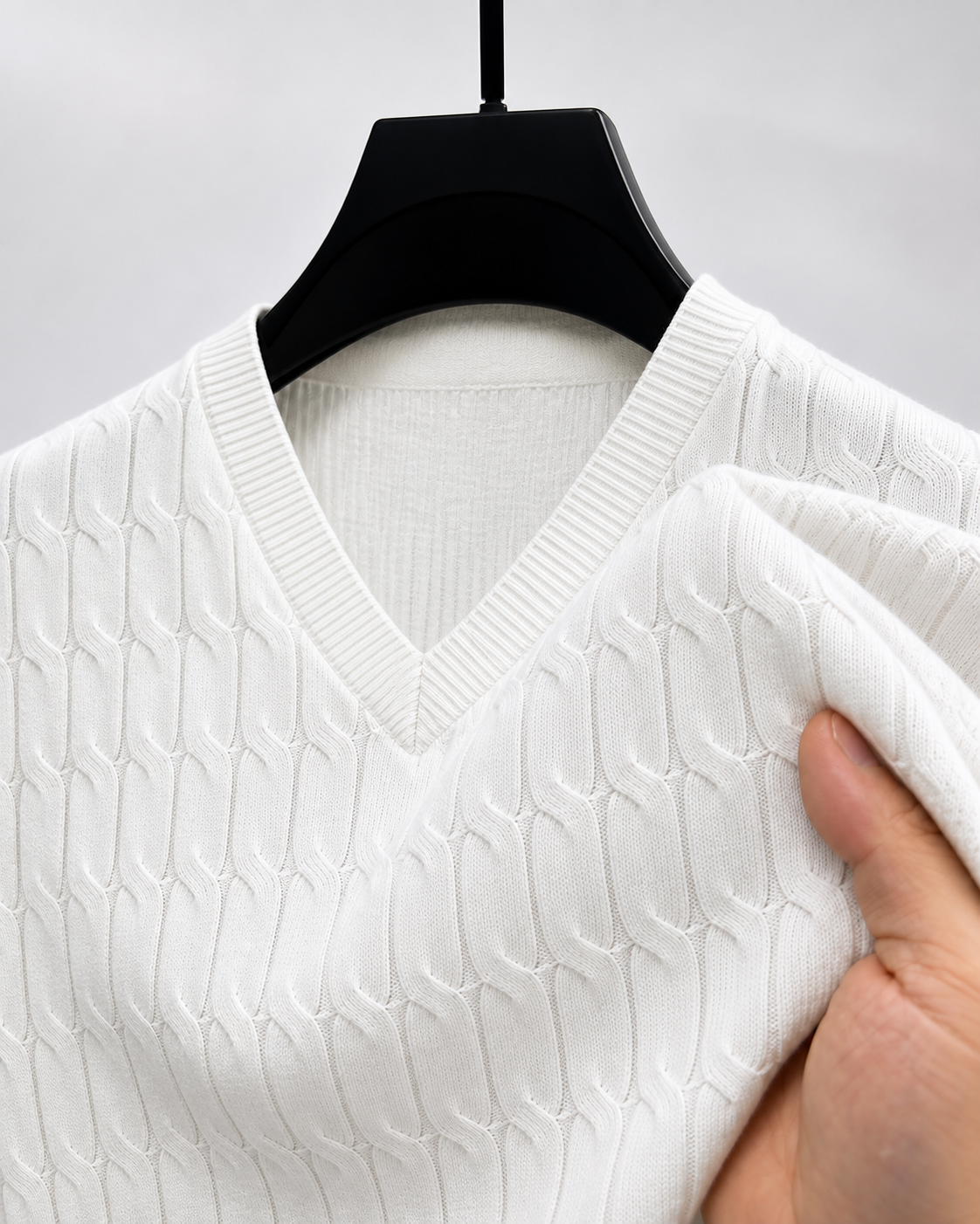 Nathan | Cable-Knit V-Neck Sweater fabric detail