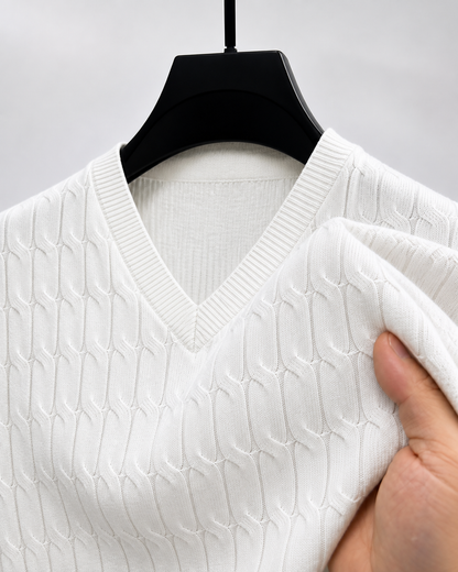 Nathan | Cable-Knit V-Neck Sweater fabric detail